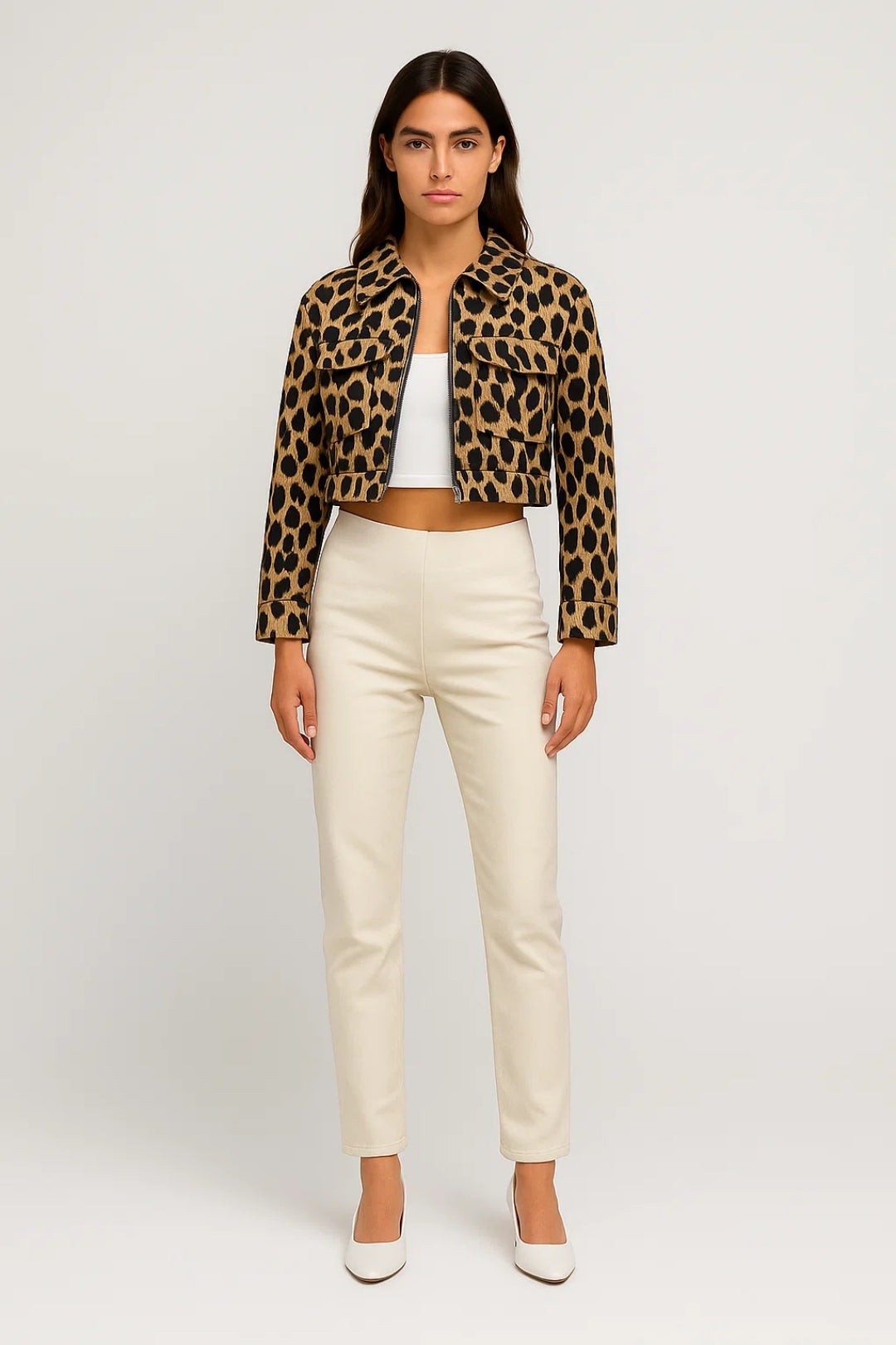 Korte Damesjas | Animalprint met Rits en Klepzakken | Statement en Stoer