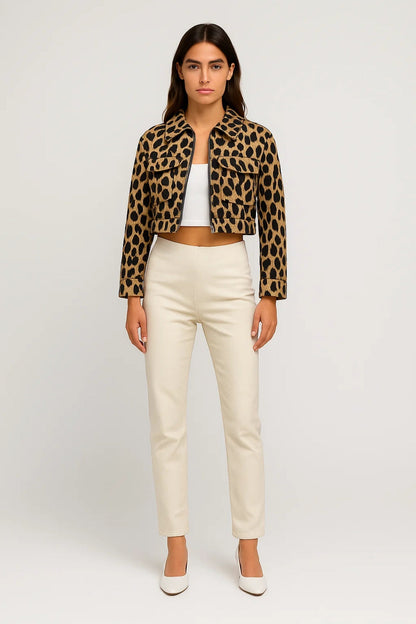 Korte Damesjas | Animalprint met Rits en Klepzakken | Statement en Stoer