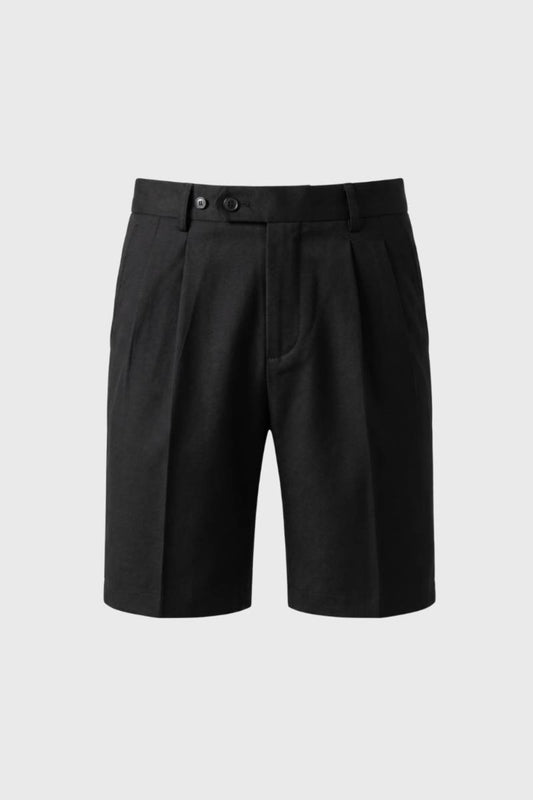 Plissé Shorts Heren - Getailleerd met Dubbele Knopen | Klassiek — Zwart