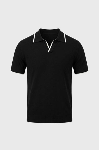 Polo Heren - Gebreide Kraag met Contrast | Klassiek — Zwart