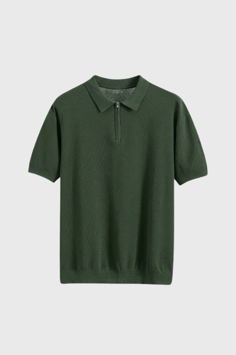Polo Heren - Gebreide Stijl met Rits | Comfortabel — Olijfgroen