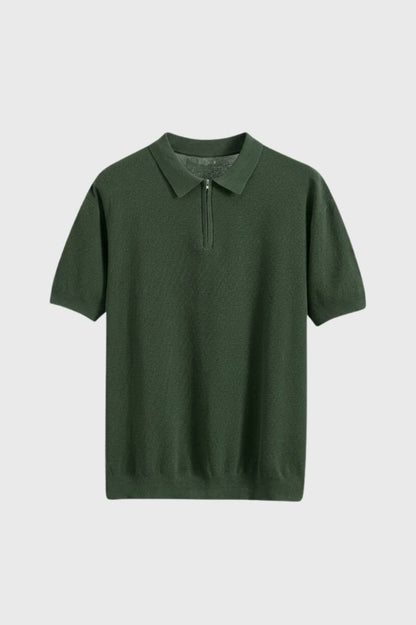 Polo Heren - Gebreide Stijl met Rits | Comfortabel — Olijfgroen