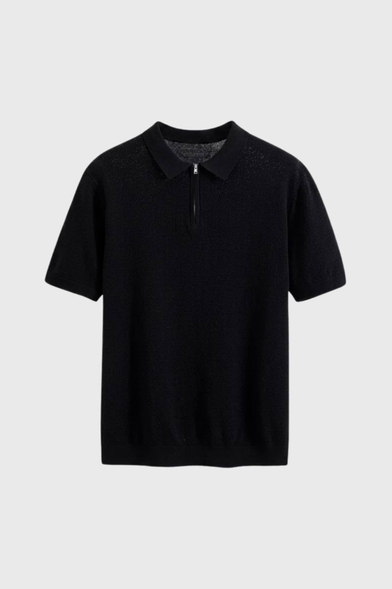 Polo Heren - Gebreide Stijl met Rits | Comfortabel — Zwart