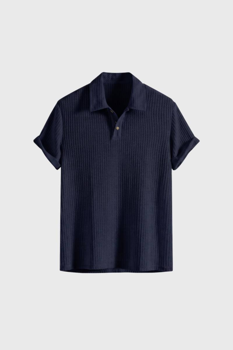 Polo Heren - Geribbelde Structuur | Korte Mouw — Navy