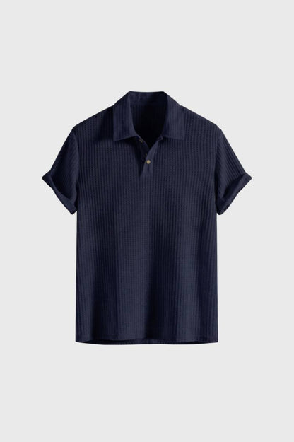 Polo Heren - Geribbelde Structuur | Korte Mouw — Navy