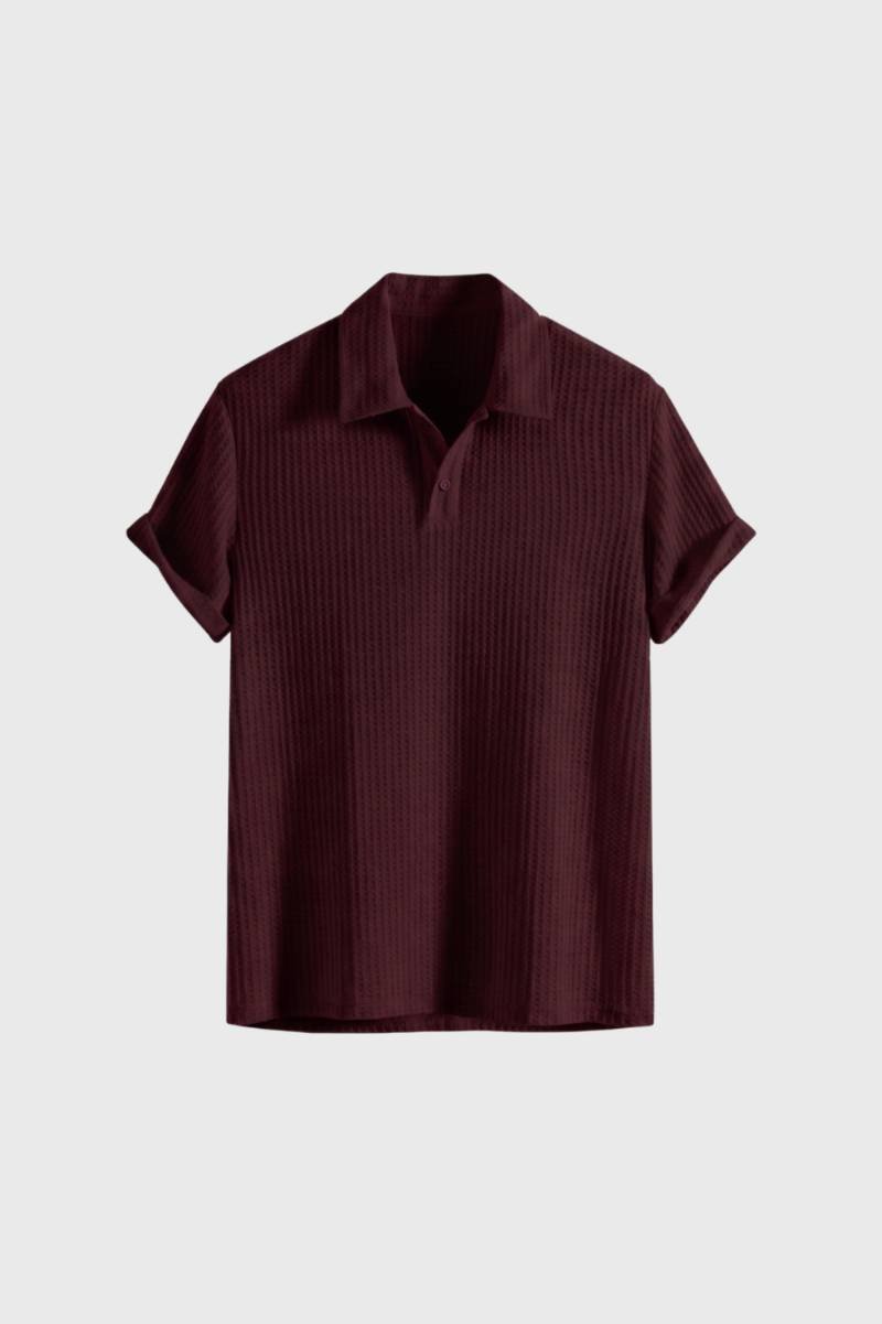 Polo Heren - Geribbelde Structuur | Korte Mouw — Bordeaux