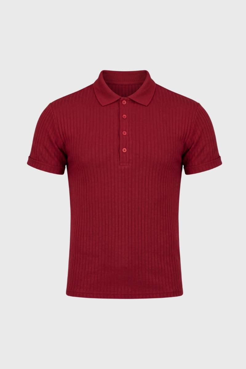 Polo Heren - Geribde Textuur | Knoopsluiting — Bordeaux