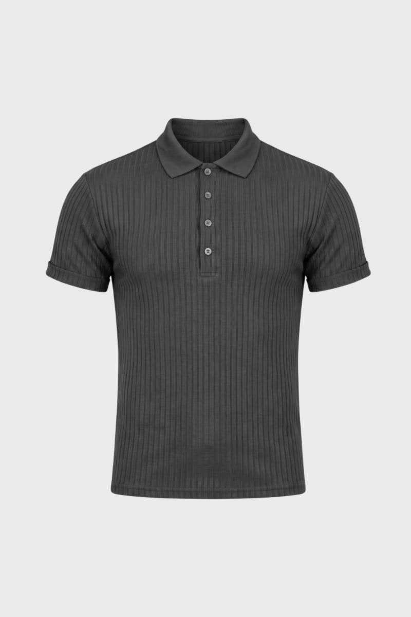 Polo Heren - Geribde Textuur | Knoopsluiting — Grijs