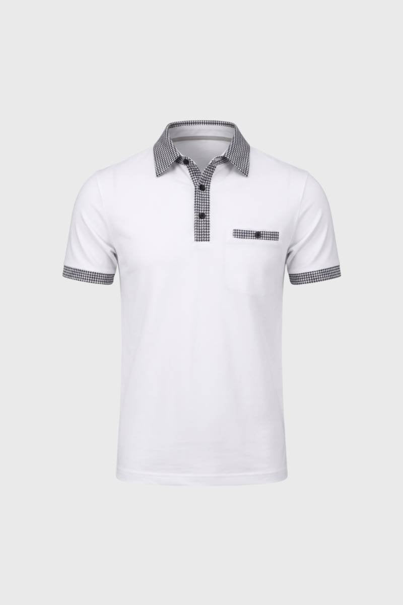 Polo Heren - Geruit Contrast | Korte Mouw — Wit
