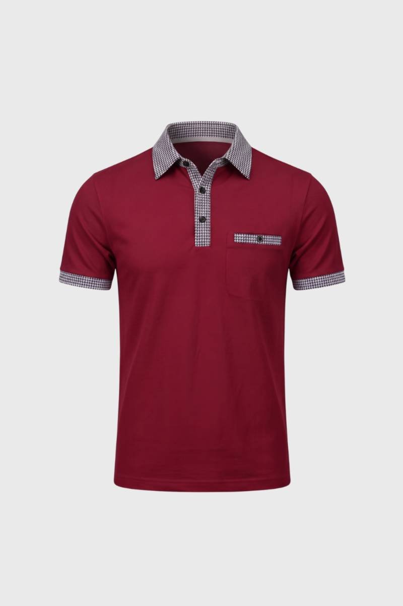 Polo Heren - Geruit Contrast | Korte Mouw — Bordeaux