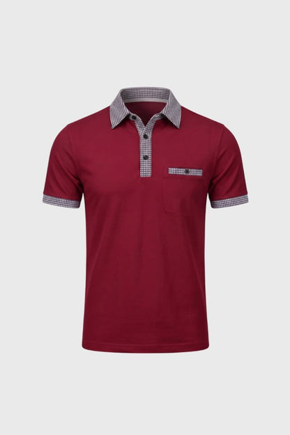 Polo Heren - Geruit Contrast | Korte Mouw — Bordeaux