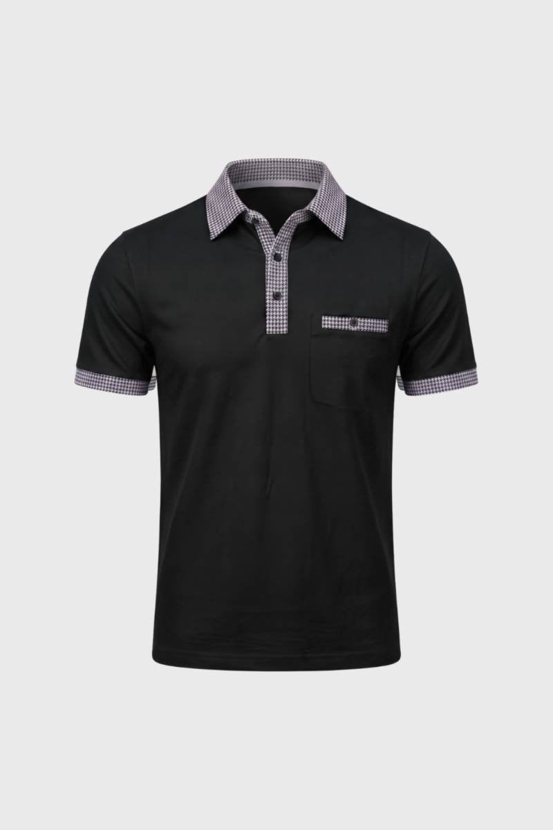 Polo Heren - Geruit Contrast | Korte Mouw — Zwart