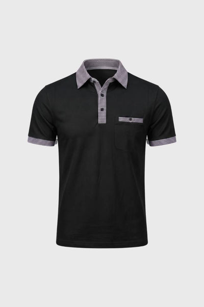 Polo Heren - Geruit Contrast | Korte Mouw — Zwart