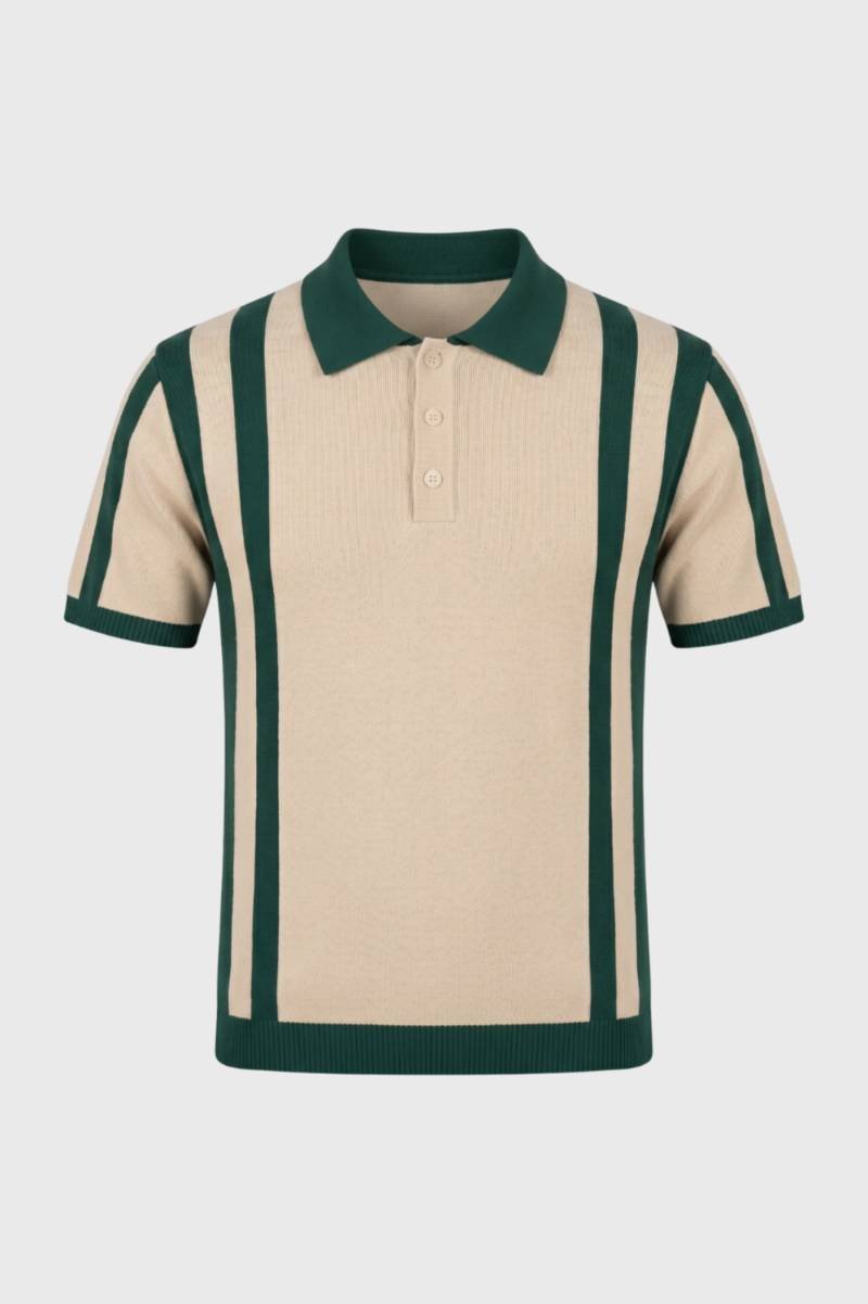 Polo Heren - Gestreept Design met Korte Mouwen | Retro — Gestreept Beige Groen