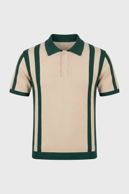 Polo Heren - Gestreept Design met Korte Mouwen | Retro — Gestreept Beige Groen