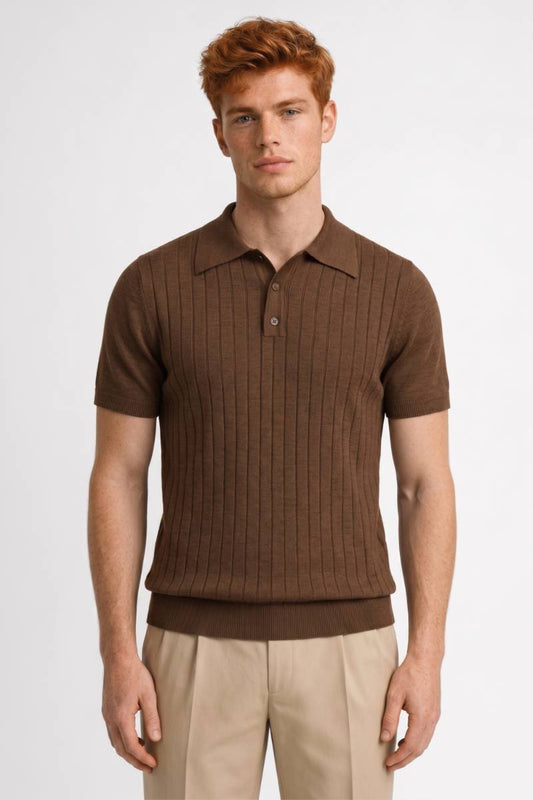 Polo Heren - met Knoopsluiting | Vintage Stijl — Bruin