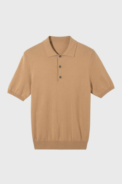 Polo Shirt Heren - Gebreid met Korte Mouwen | Klassiek - Camel