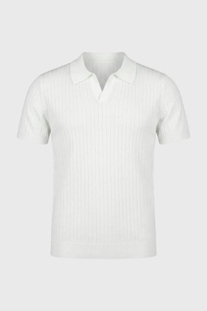Polo Shirt Heren - Geribde Knit met Korte Mouwen | Zakelijk — Wit