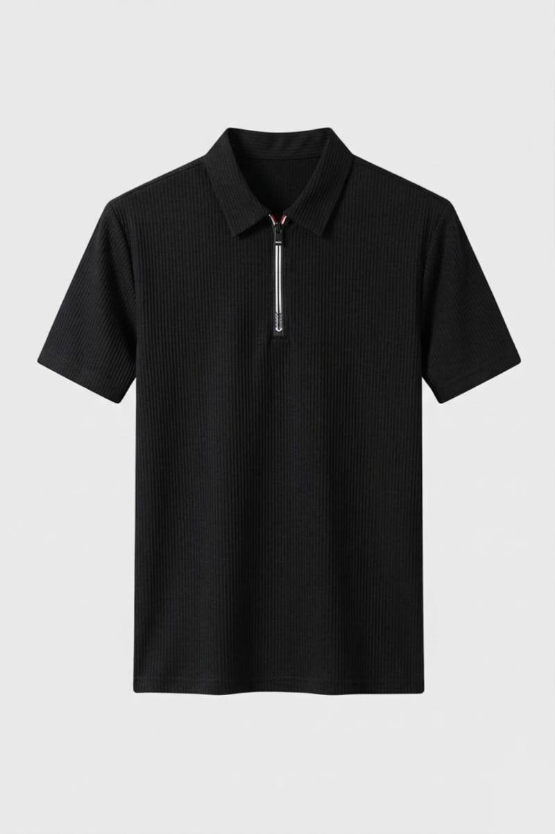 Polo Shirt Heren - Getailleerd met Rits | Casual Zakelijk - Zwart