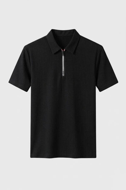Polo Shirt Heren - Getailleerd met Rits | Casual Zakelijk - Zwart
