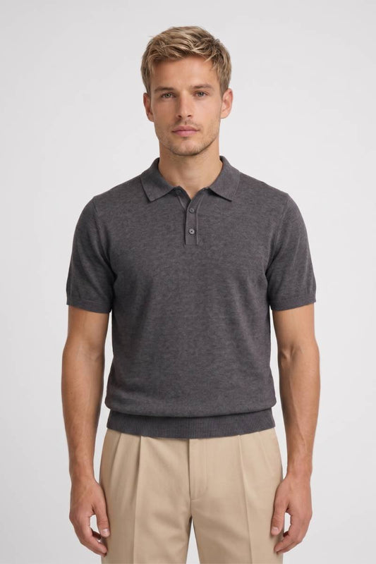 Polo Shirt Heren - Korte Mouwen met Gebreide Boord | Klassiek — Grijs