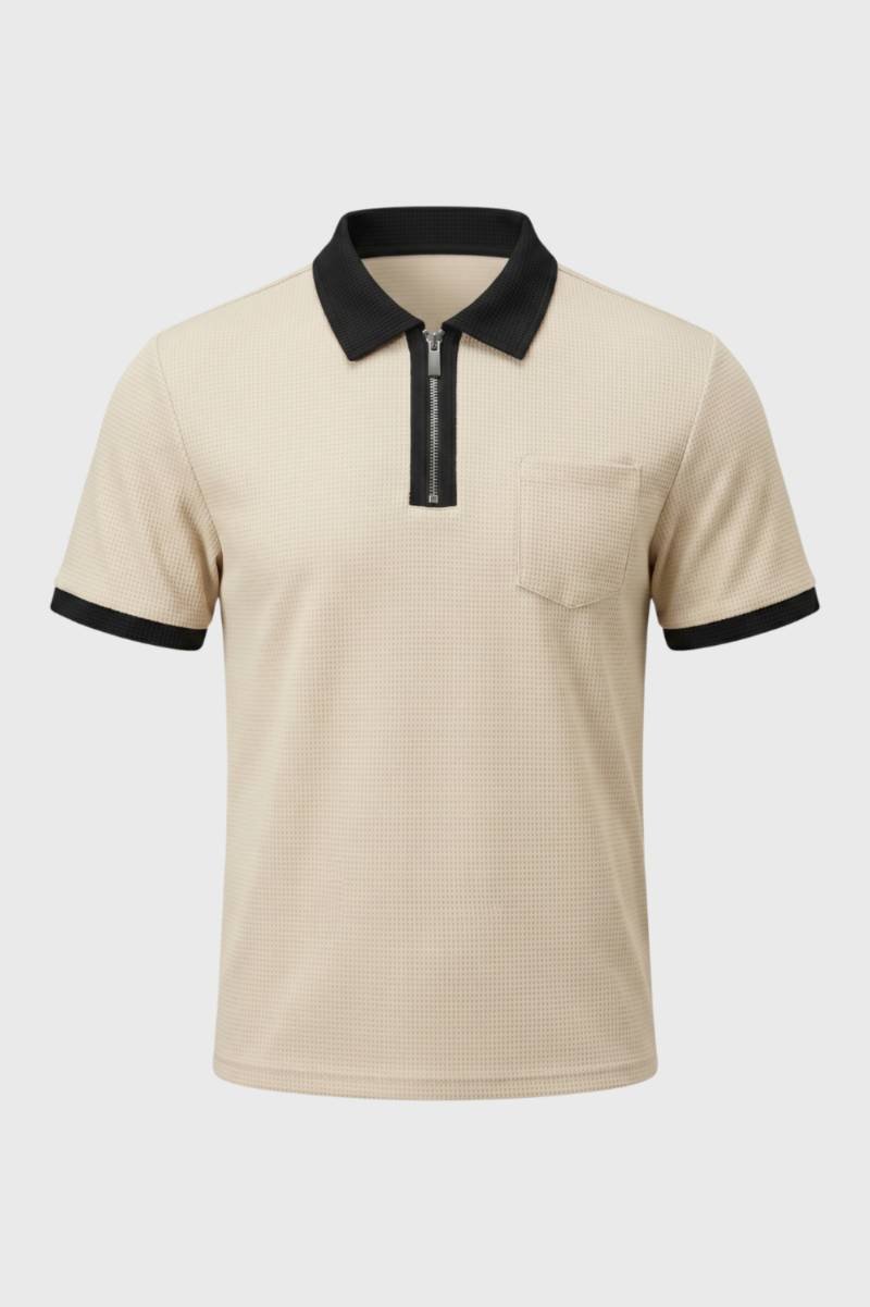 Poloshirt Heren - Gestructureerd met Contrastkraag | Klassiek — Beige