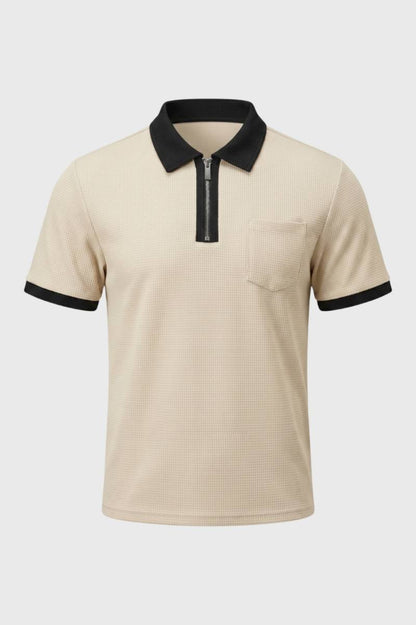 Poloshirt Heren - Gestructureerd met Contrastkraag | Klassiek — Beige