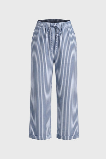 Gestreepte Wijde Broek Dames - Trekkoord Sluiting | Comfortabel