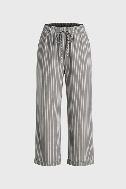 Gestreepte Wijde Broek Dames - Trekkoord Sluiting | Comfortabel