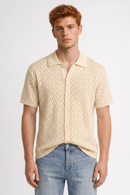 Polo Heren - Gestructureerde Zigzag Dessin | Knoopsluiting