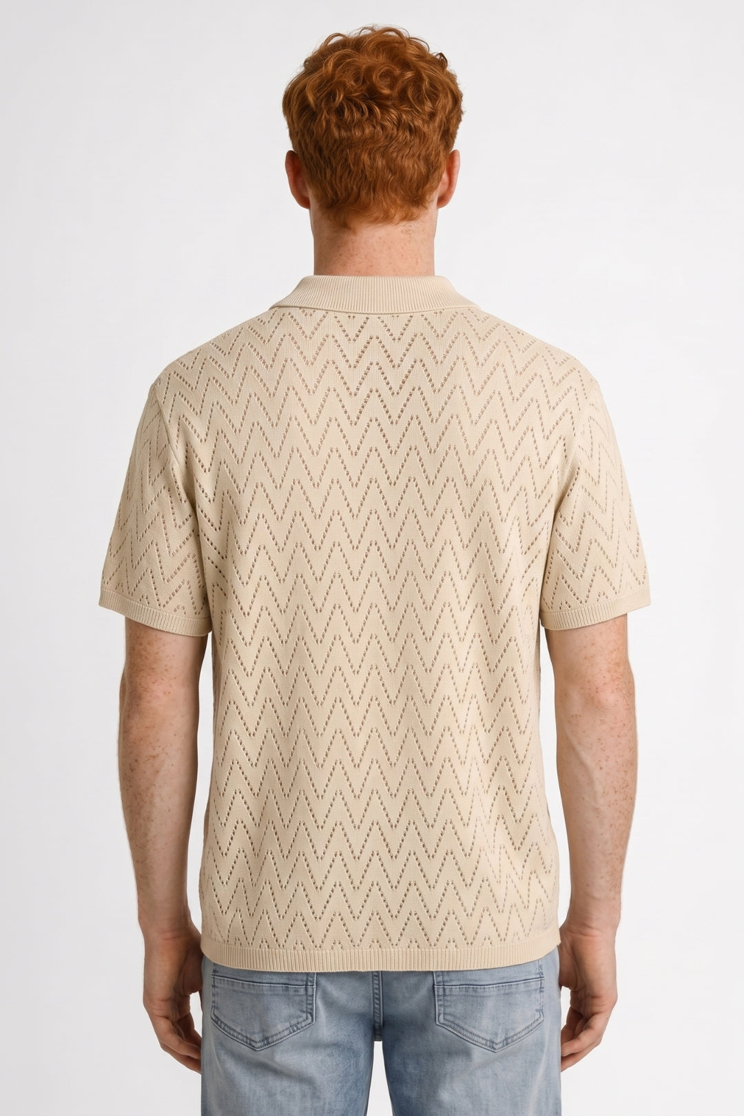 Polo Heren - Gestructureerde Zigzag Dessin | Knoopsluiting