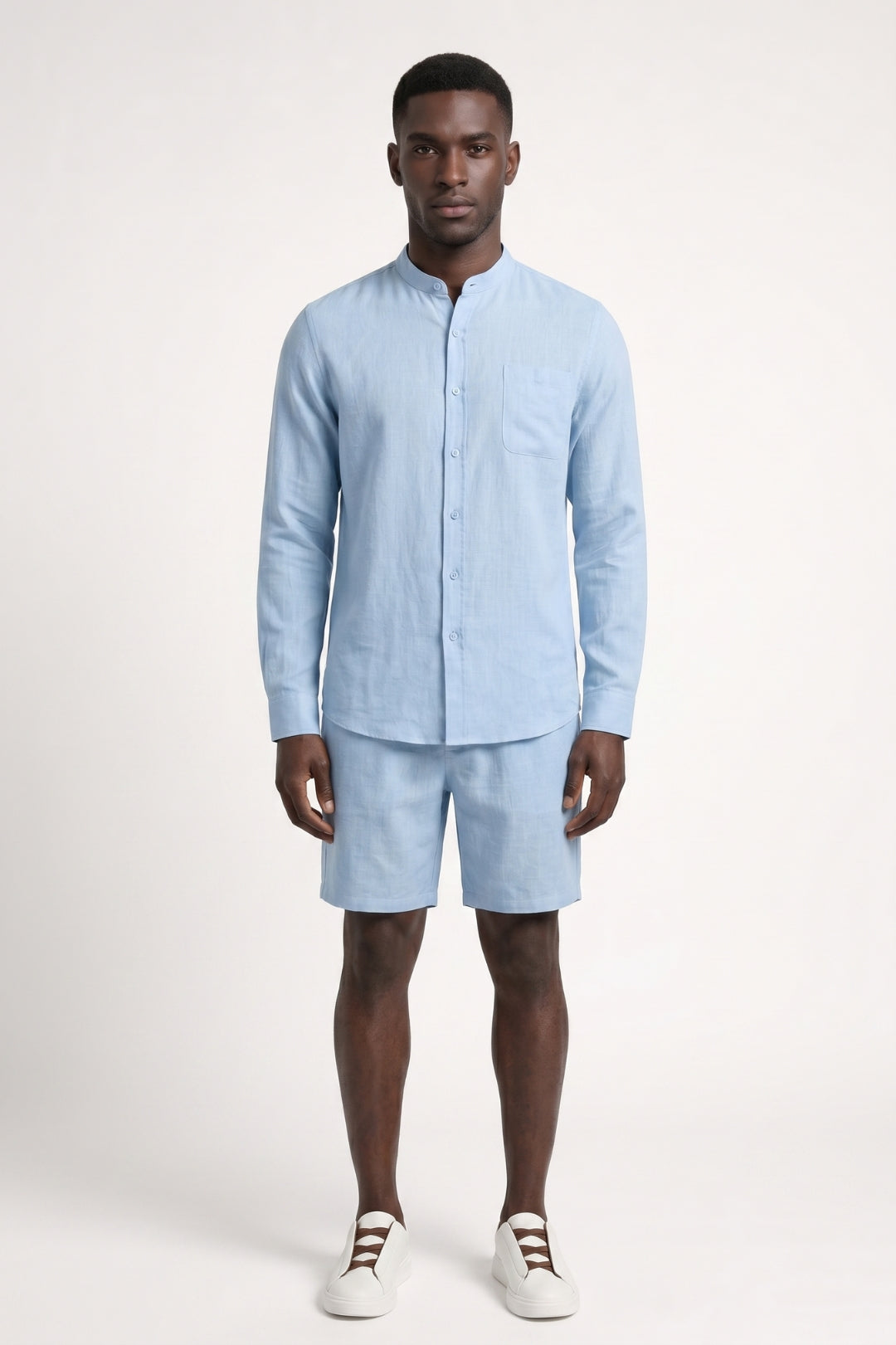 2-Delige Set Heren - Kraagloze Overhemd met Korte Broek | Minimalistisch