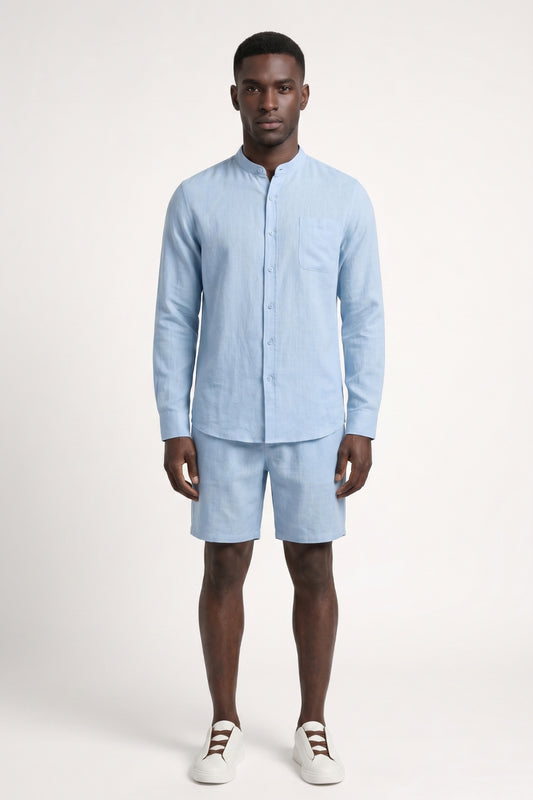 2-Delige Set Heren - Kraagloze Overhemd met Korte Broek | Minimalistisch