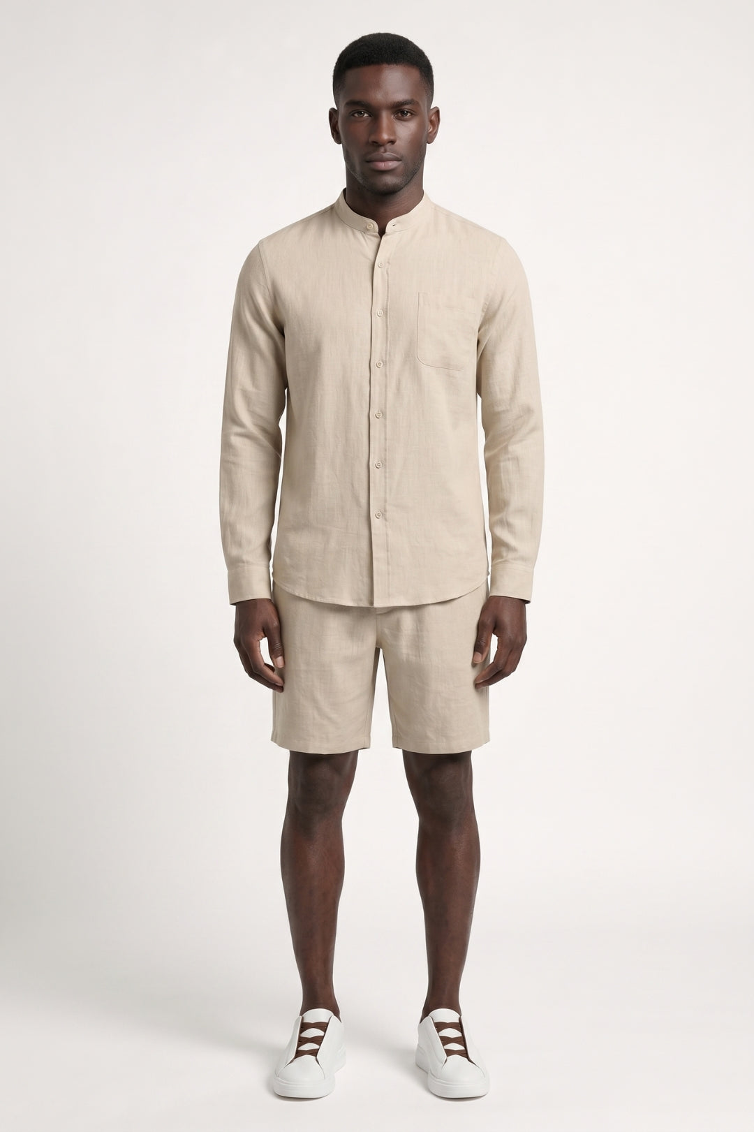 2-Delige Set Heren - Kraagloze Overhemd met Korte Broek | Minimalistisch