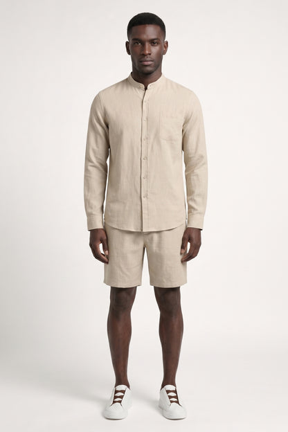 2-Delige Set Heren - Kraagloze Overhemd met Korte Broek | Minimalistisch