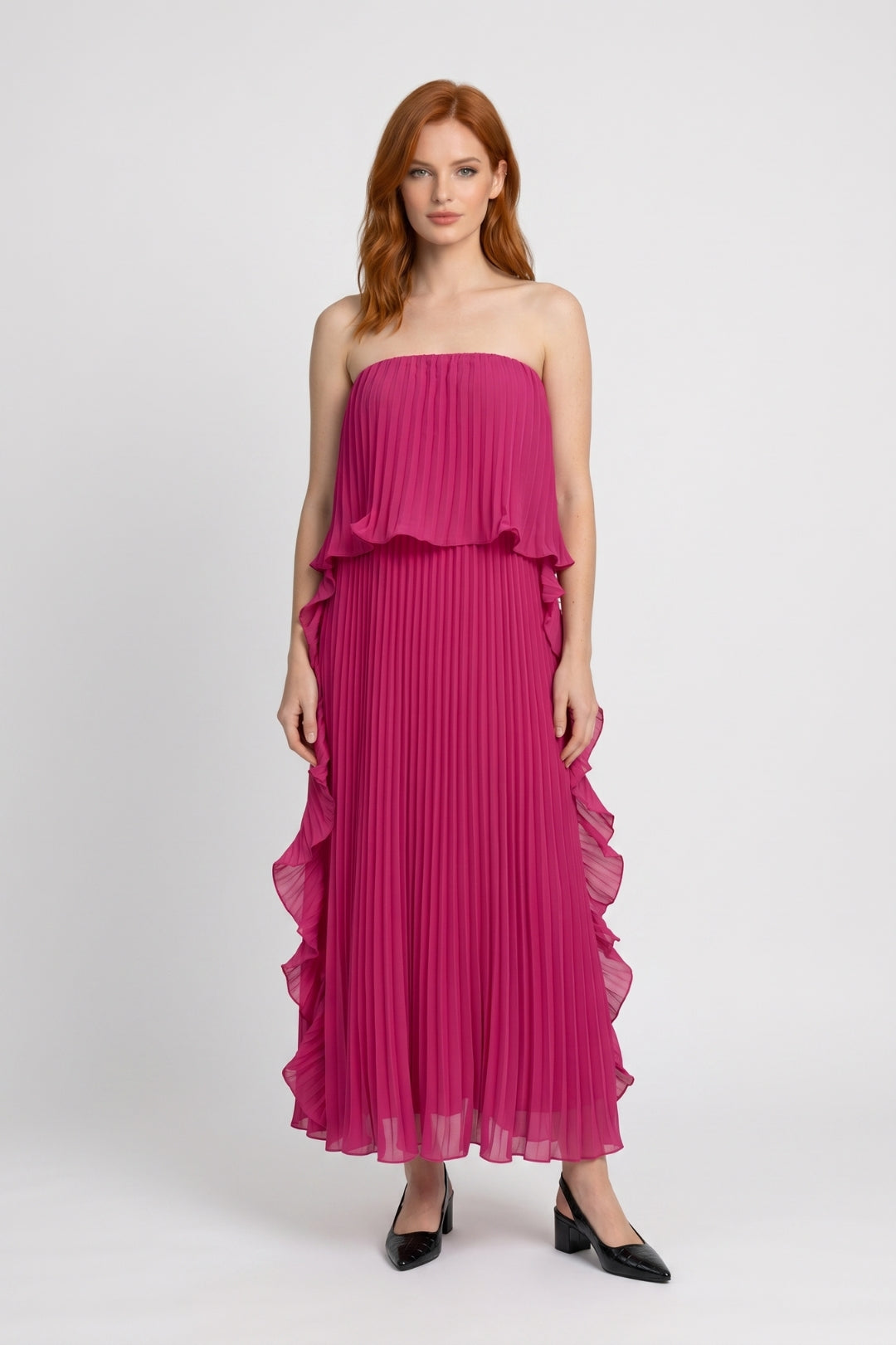 Maxi Jurk Dames - Strapless met Plissé | Ruches Detail