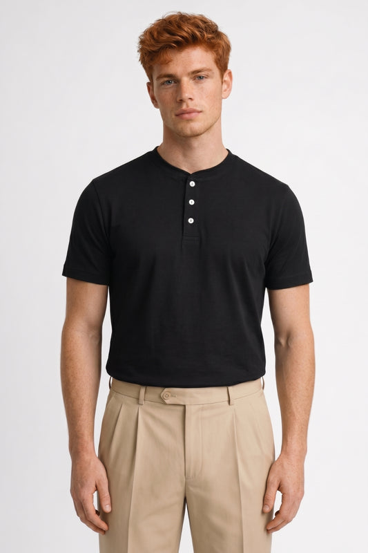 Henley T-shirt Heren - Casual Knoopsluiting | Korte Mouwen