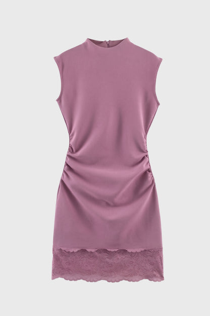 Mini Jurk Dames - Mouwloos met Kanten Zoom | Getailleerd