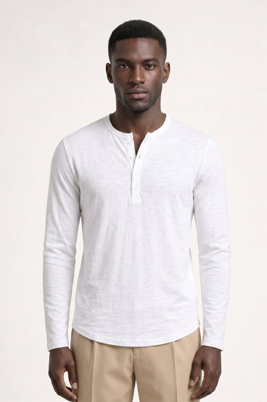 Henley Shirt Heren - Lange Mouw | Knoopsluiting