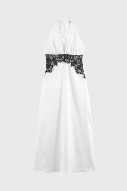 Midi Jurk Dames - Halter met Kant Detail | Elegante V-hals