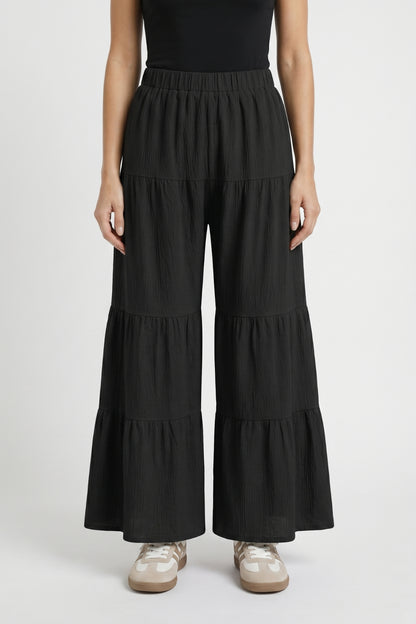 Wijde Broek Dames - Gelaagd met Elastische Taille | Getailleerd