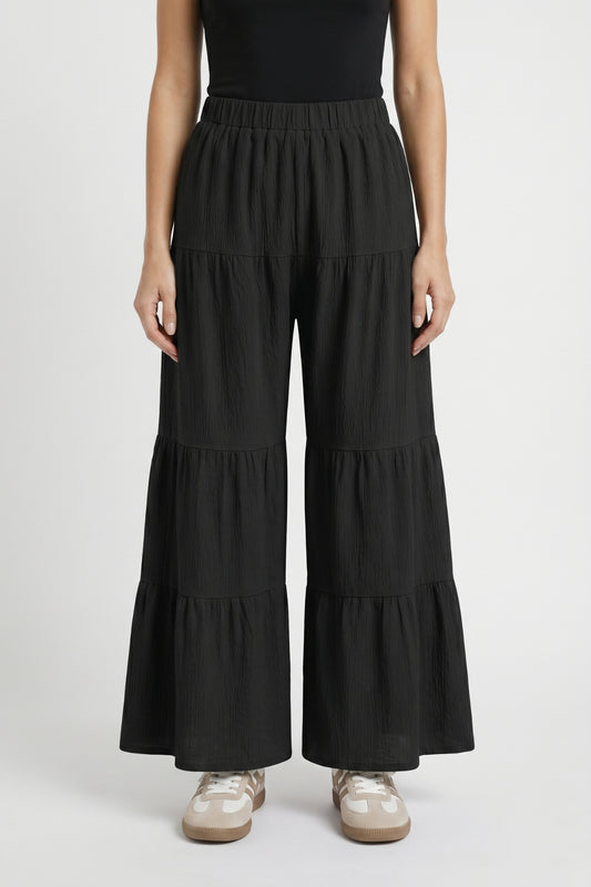Wijde Broek Dames - Gelaagd met Elastische Taille | Getailleerd