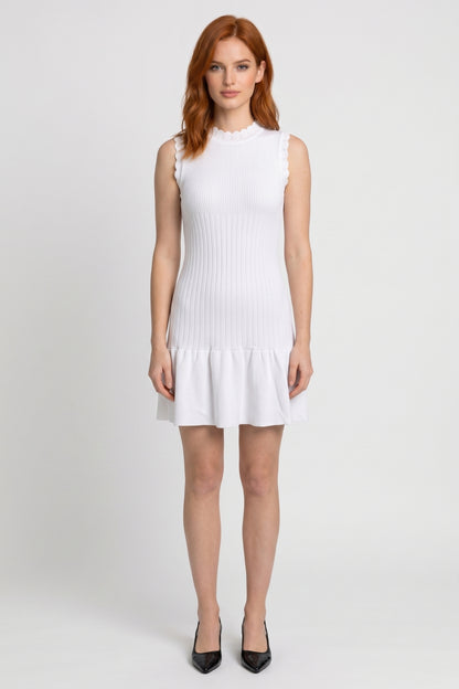 Mini Jurk Dames - Geribde Mouwloos | Hoge Kraag