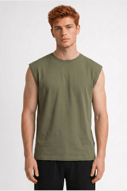 Mouwloze T-shirt Heren - Oversized Pasvorm | Ronde Hals
