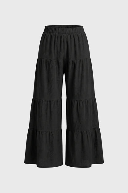 Wijde Broek Dames - Gelaagd met Elastische Taille | Getailleerd