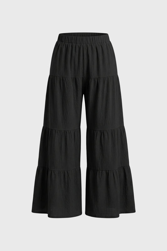 Wijde Broek Dames - Gelaagd met Elastische Taille | Getailleerd