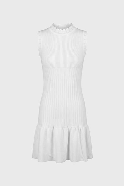 Mini Jurk Dames - Geribde Mouwloos | Hoge Kraag