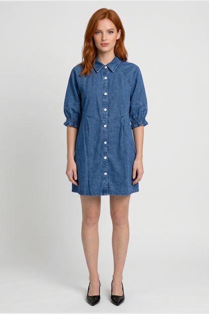 Mini Jurk Dames - Vintage Spijker | Knoopsluiting