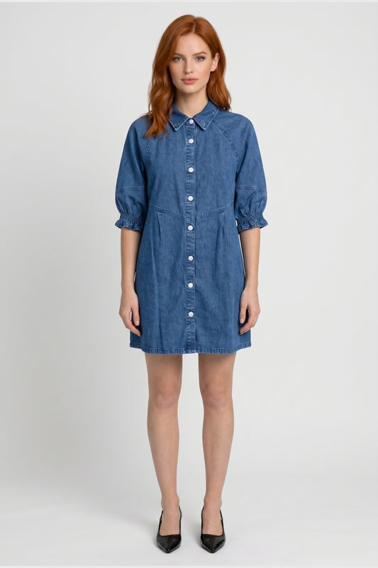 Mini Jurk Dames - Vintage Spijker | Knoopsluiting