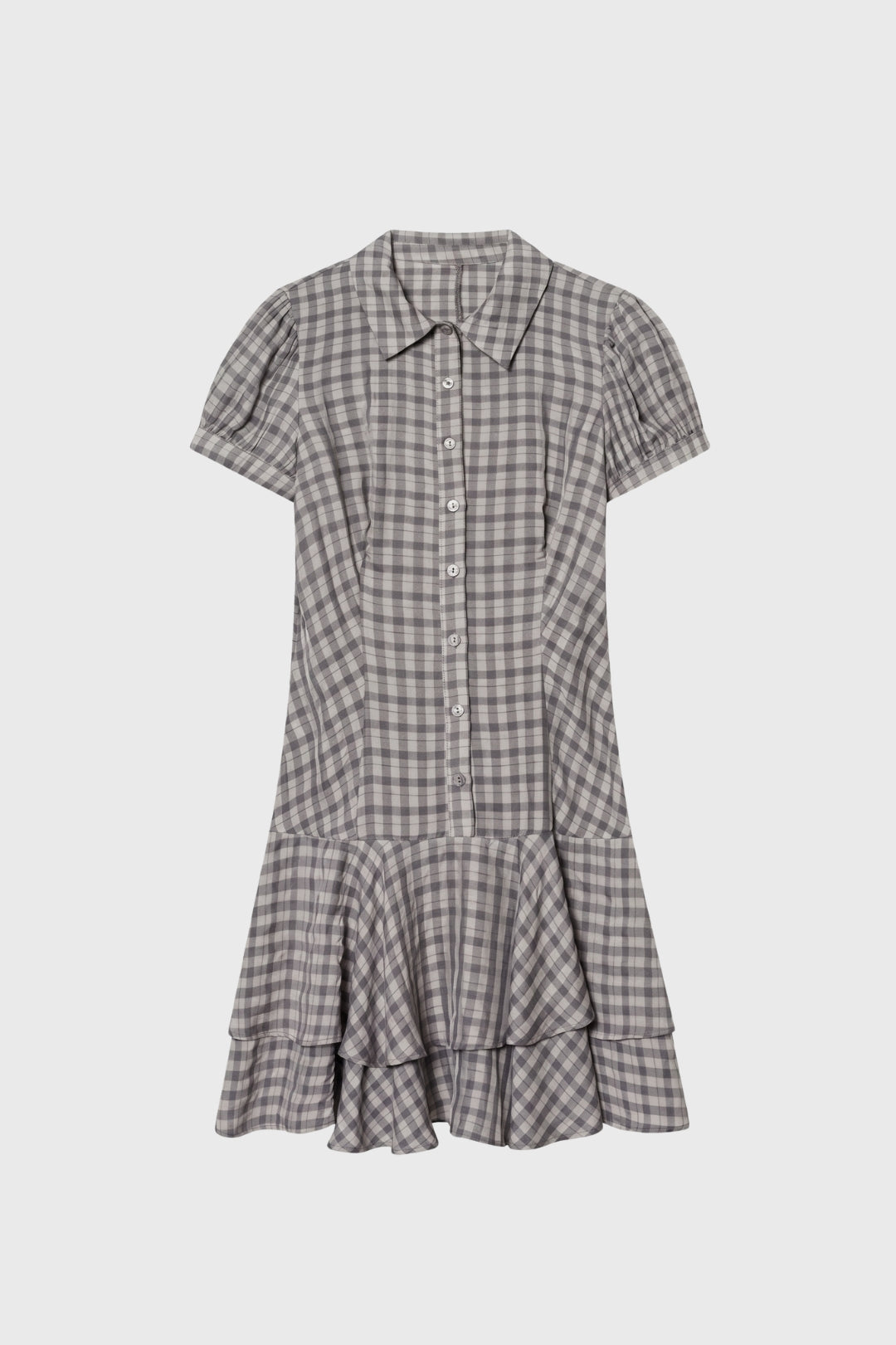 Mini Jurk Dames - Geruit Blousejurk | Korte Mouwen
